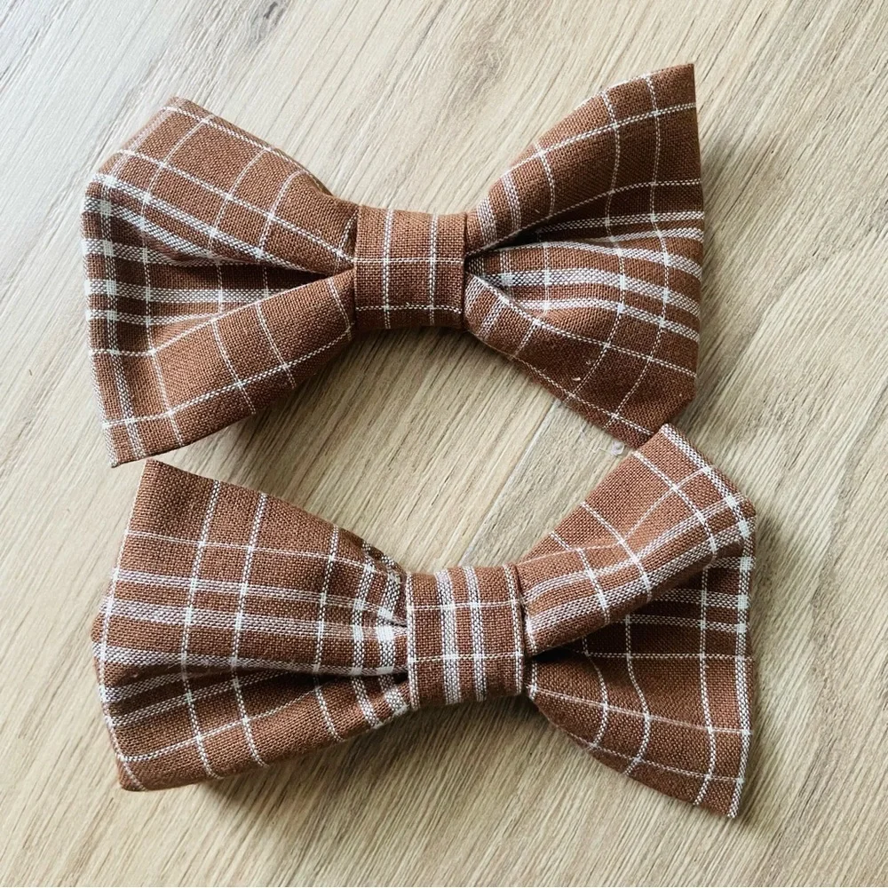 New handmade Plaid Brown Hair Bows for girls Fall feminine pigtails cute dressup